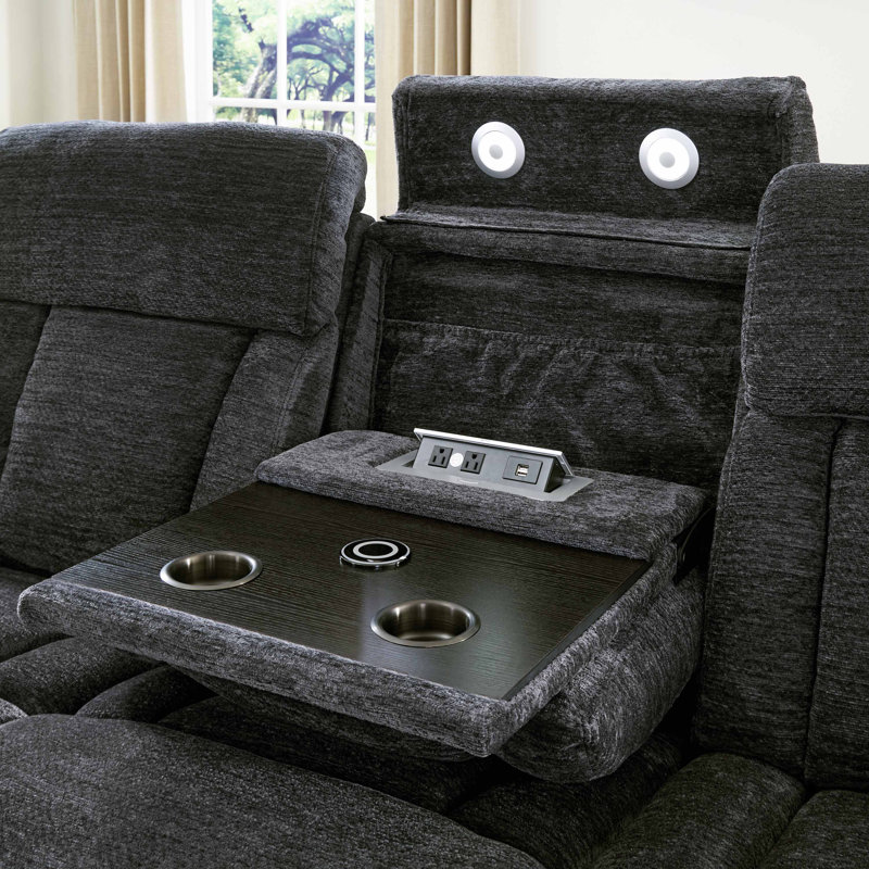 Causeuse et inclinable électrique Julio, 3 Pieces: Sofa, Loveseat, Recliner, Gris anthracite Lucky