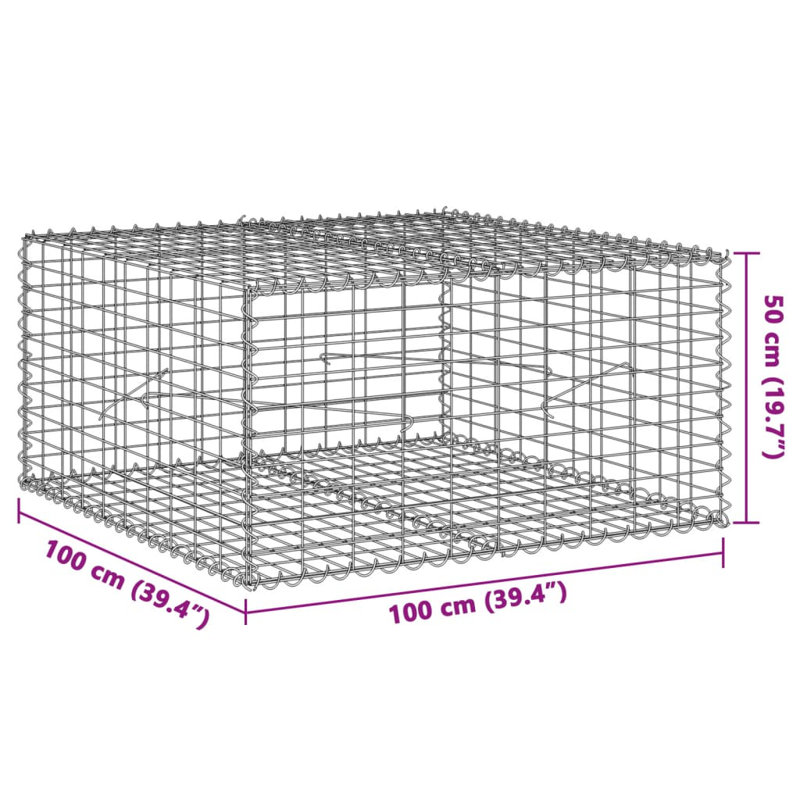 Silver Galvanized Iron Outdoor Gabion Basket with Cover