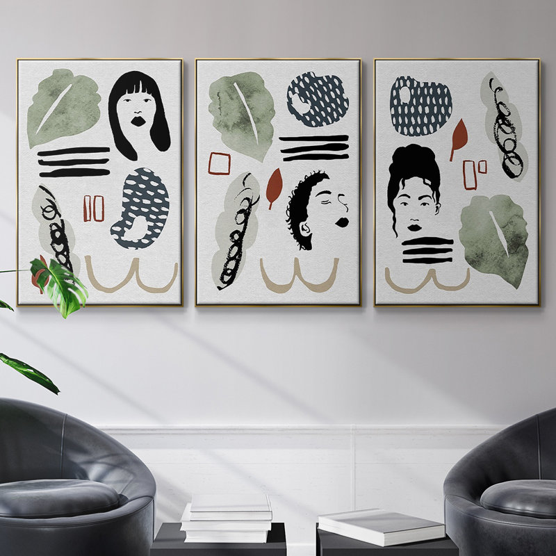 «Collection Mindfulness I», encadré sur toile, 3 pièces, Encadrement doré, H 48 po x l 96 po x P 2 po