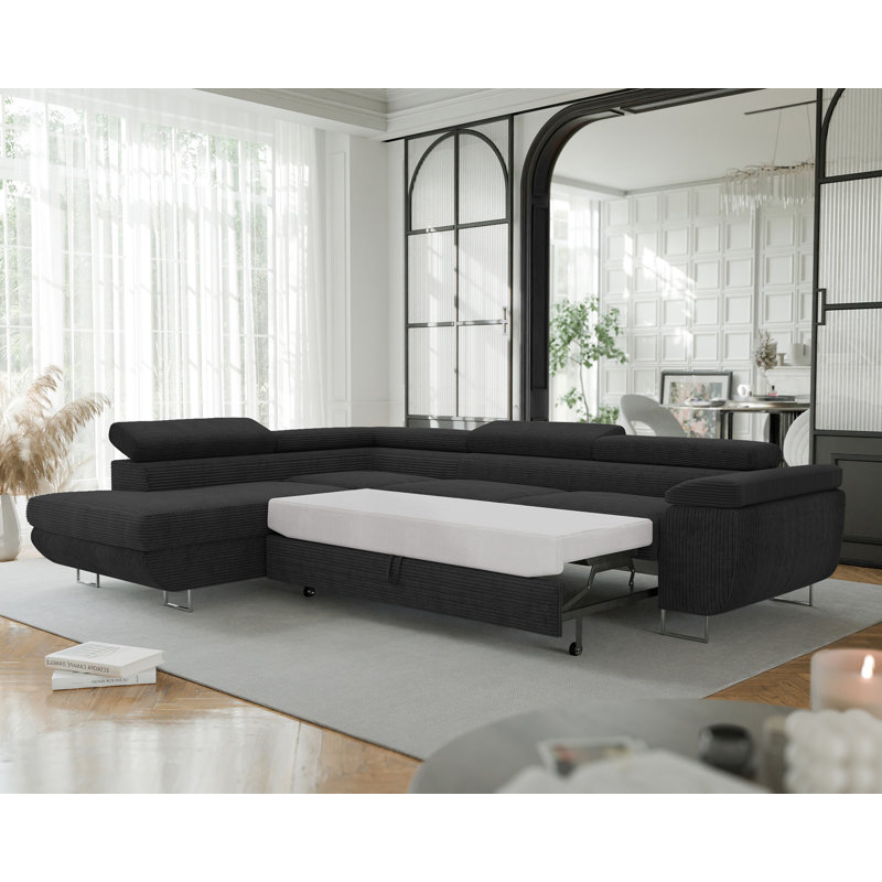 4 Seater Sofa Bed, Left Hand Facing, Black