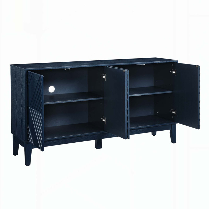 Farmhouse Fluted Sideboard with Geometric Pattern and Adjustable Shelves, a Versatile Storage Solution for Multiple Rooms