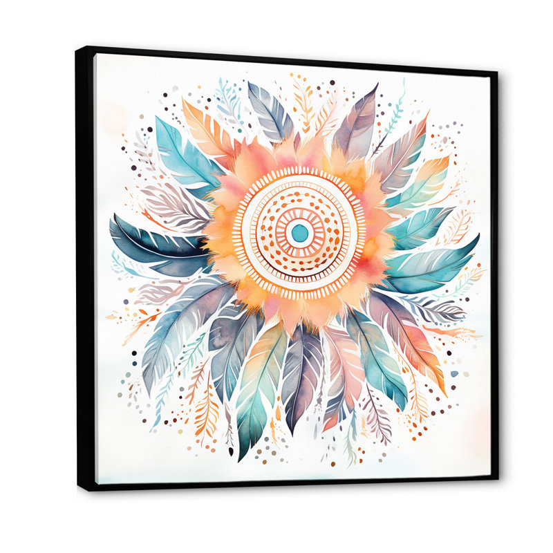 Pastel Boho Dreamcather, Cadre flottant noir, H 16 po x l 16 po x P 1 po