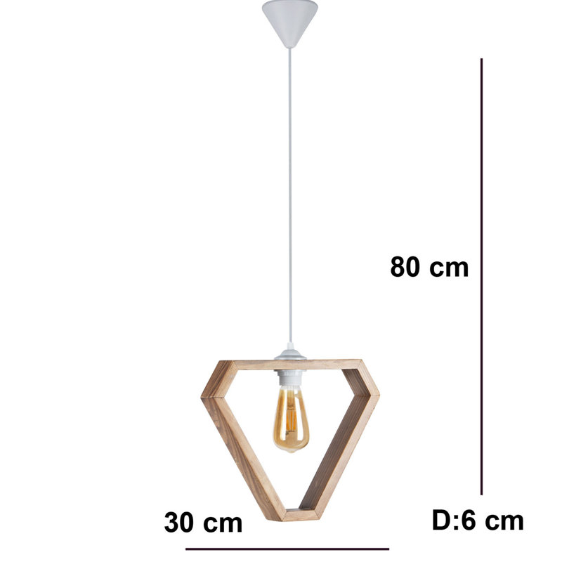 Luminaire suspendu géométrique à 1 lumière Runnells, Noyer / blanc
