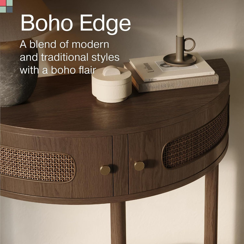 Latitude Run® Stead Rattan Half Moon Console Table, Small Entry Table ...