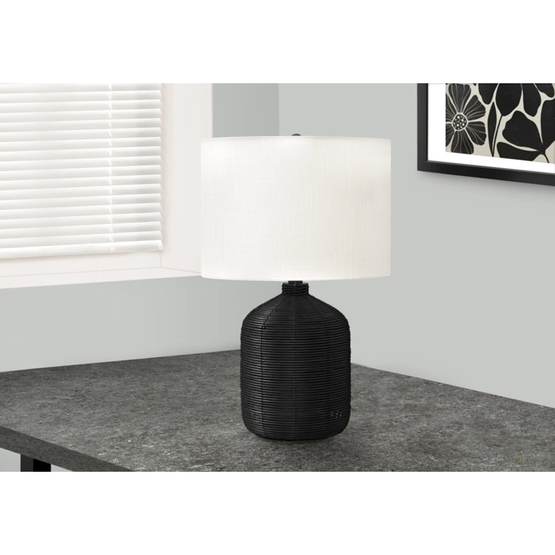 Lighting, H 23 po, lampe de table, rotin, abat-jour, moderne, Noir