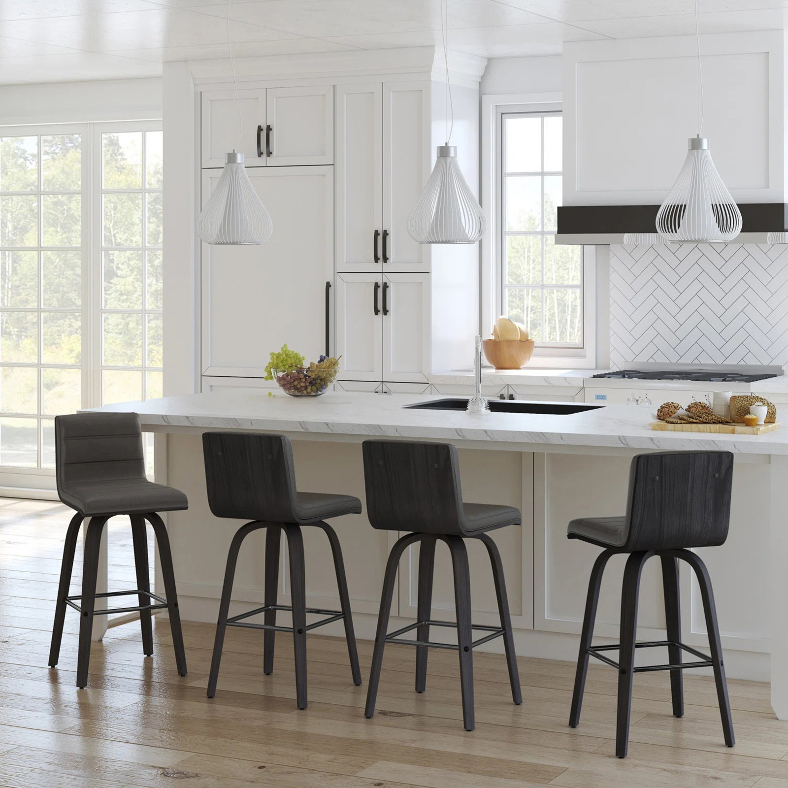 Biance Swivel Bar and Counter Stool, Gray Faux Leather, Counter Stool (26" Seat Height), Black