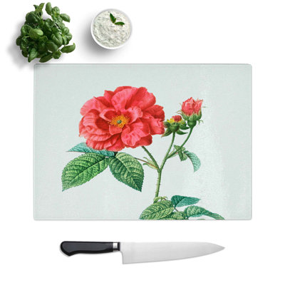 Tempered Glass Blooming French Roses Chopping Board