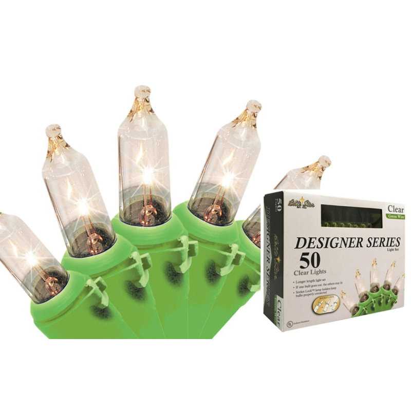 50-Count Clear Mini Christmas Light Set 14Ft Green Wire, Clear/Green, 1" H x 168" W x 1" D