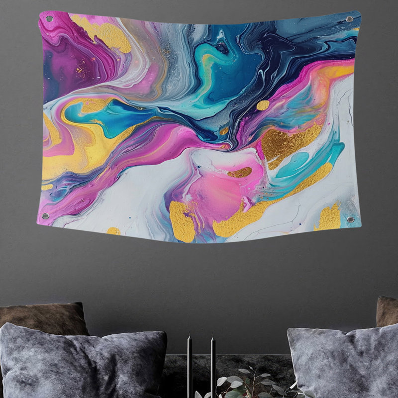 Tapisserie murale abstraite tourbillons - Décoration murale abstraite, H 88 po x l 104 po