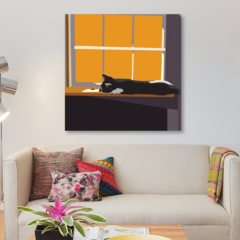 «Cat on a Window Sill II», reproduction sur toile, H 12 po x l 12 po x P 0,75 po, Toile tendue, Pas de tapis