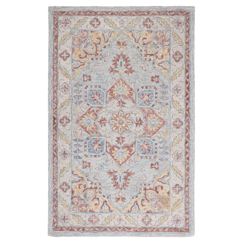 Dzenan Hand Tufted Wool/Cotton/Latex Oriental Rug in Gray/Rust, Rectangle 5' x 8'