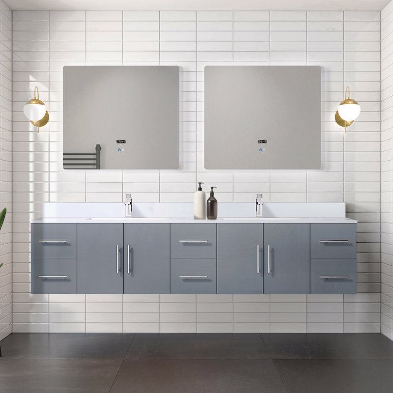 Meuble-lavabo double 84 po X P 22 po D, avec plateau en marbre de culture, Gris