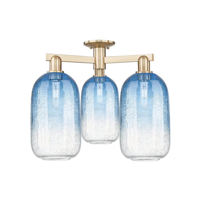 Plafonnier semi-encastré 3 lumières Maestas, Bleu saphir, Bronze champagne