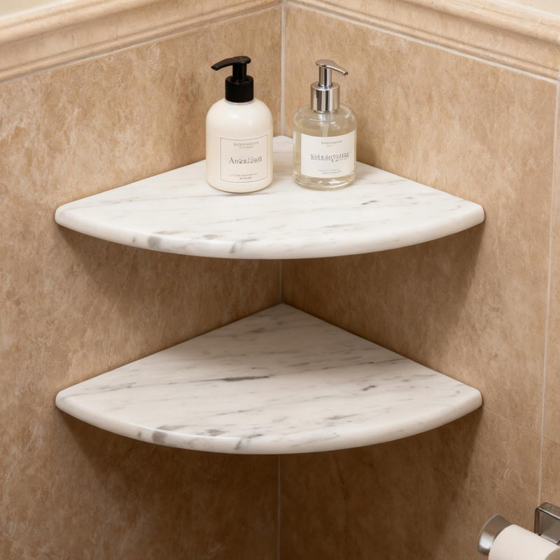  Tablette de coin en marbre Marble, 9 po, Carrare blanc-2