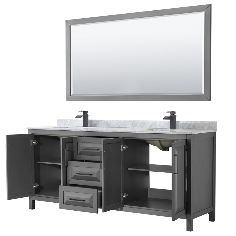 Daria 80'' W Double Vanity, Carrara Cultured Marble, Dark Gray, Matte Black