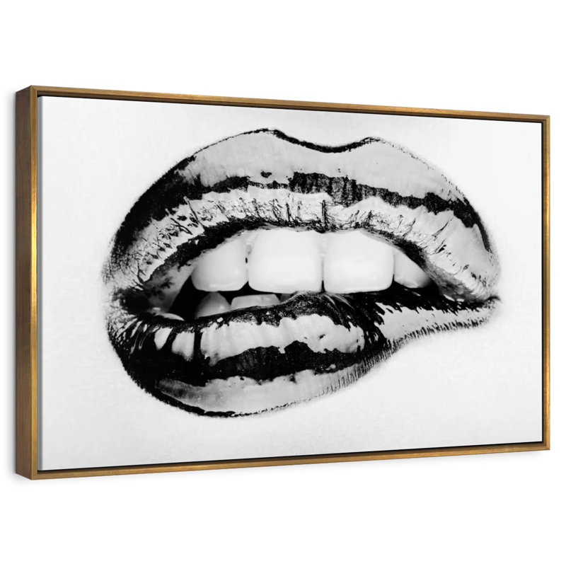 Lèvre mordante monochrome, Cadre flottant doré, 31 po x 21 po