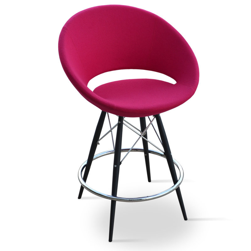 Crescent 24" Counter Stool, Black Tubes/Chrome Wires, Fuchsia/Wool