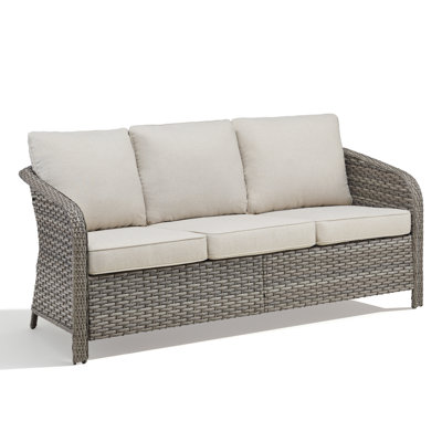 Arcola All-Weather Wicker Patio Enveloping Backrest Sofa With Cushions