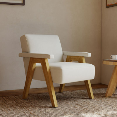 Solid Wood Upholstered Accent Chair With Wooden Legs Padded Arm Wide Polyester Armchair