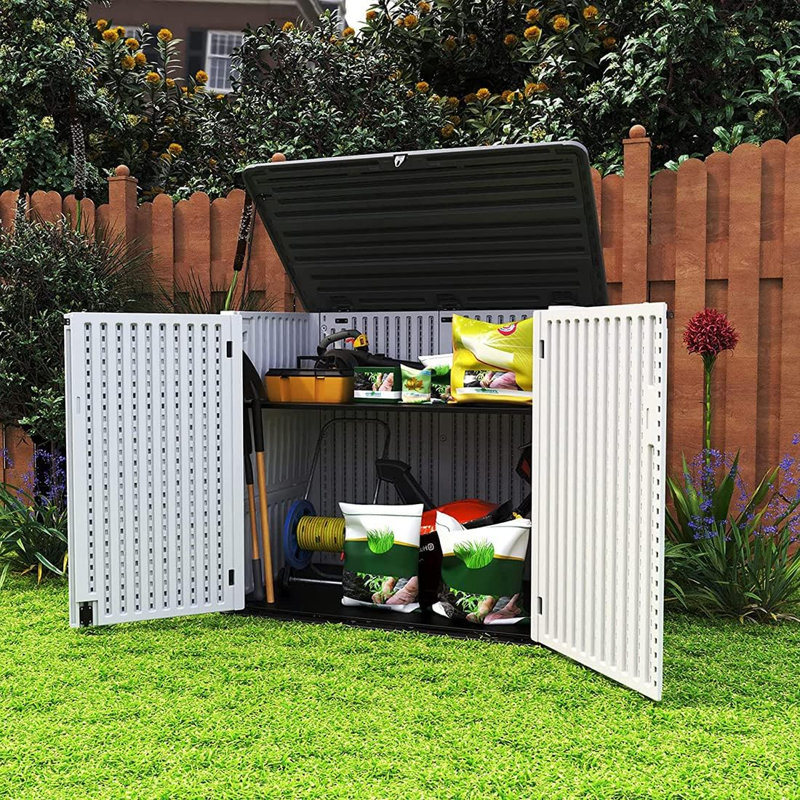 Larger Outdoor Storage Shed Weather Resistance, Horizontal Outdoor Storage Box For Garden, White
