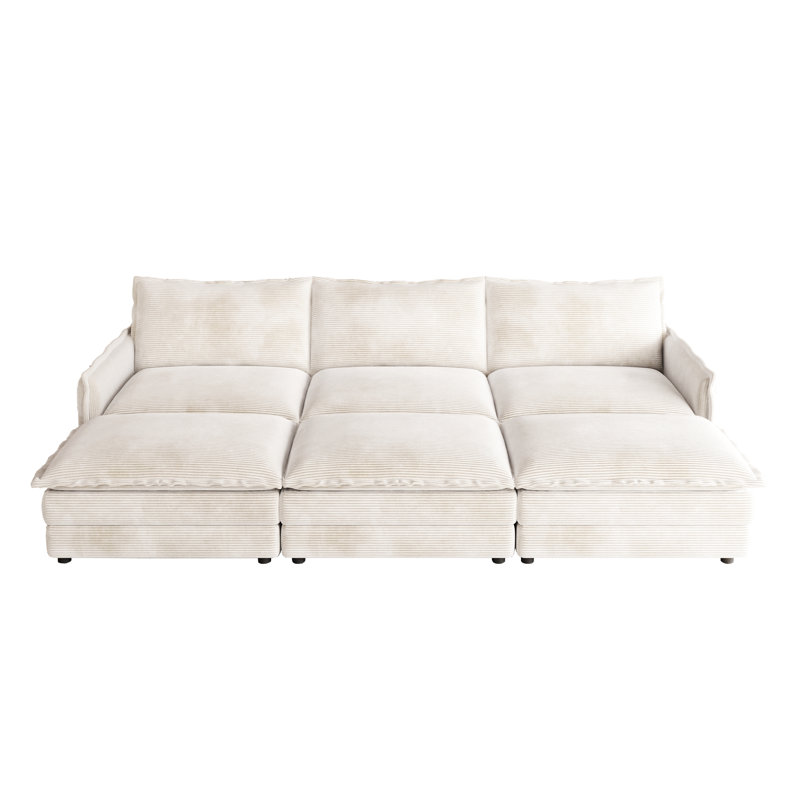 3 Corduroy With Deep Cushions For Maximum Relaxation High Upholstery Construction, Beige, H 33 po x l 109 po x P 21,5 po