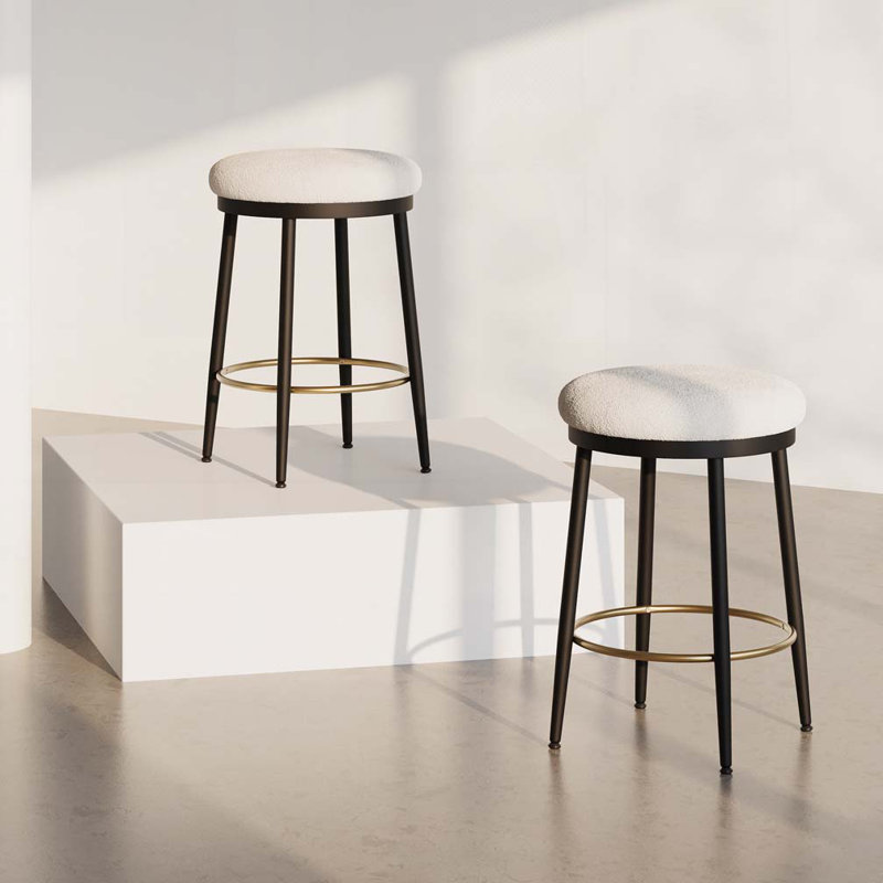 Tabourets de comptoir en bois rembourrés Farmhouse, Blanc