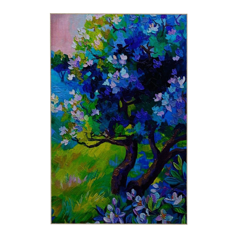 Tapis décoratif abstrait à motif abstrait arbre et fleur, Sous-tapis rectangulaire de 3 pi 3 po x 4 pi 11 po