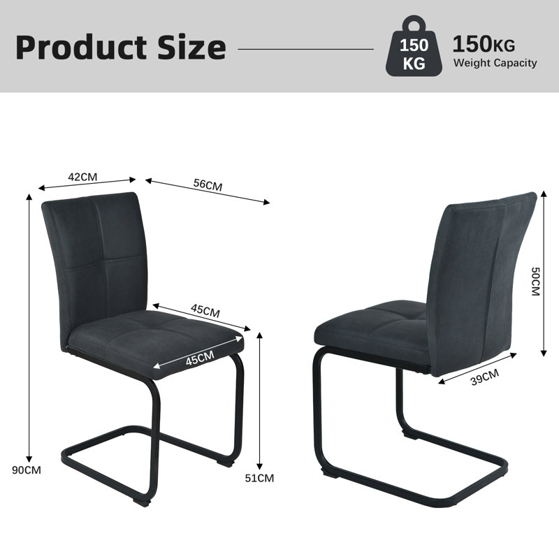 Cantilever Dining Chairs Se, Grid Tufting with Ergonomic High Back - Modern Grey Fabric Kitchen Chairs for Dining Room, Home and Kitchen