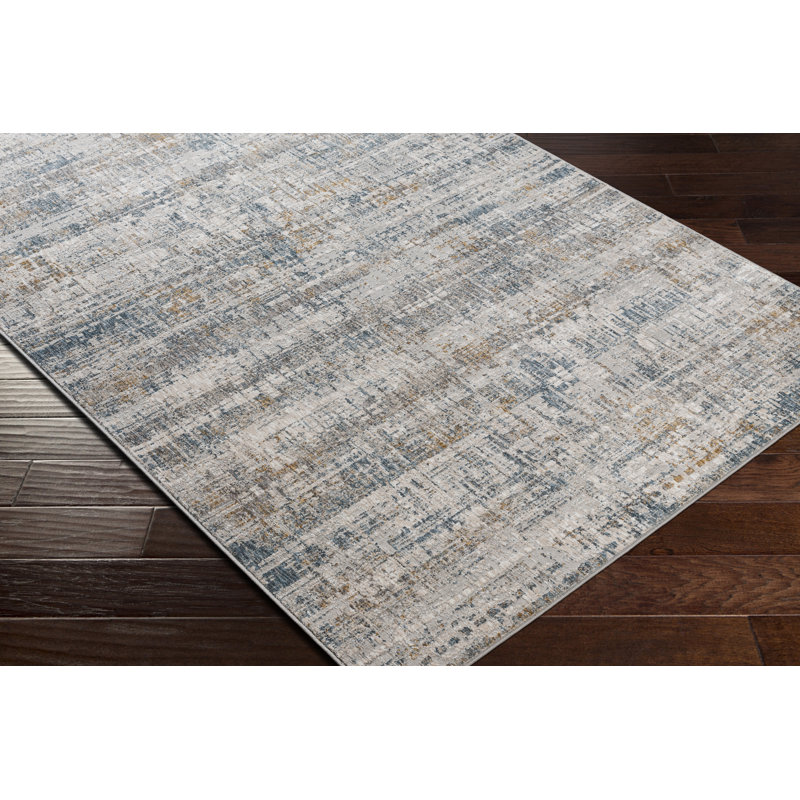 Tapis abstrait gris clair / bleu, Rectangle 12 pi x 15 pi