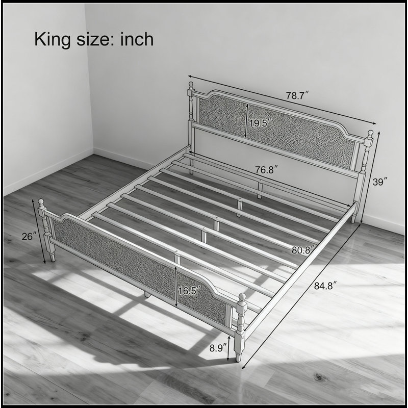Rattan King Size Bed Frame, Antique White