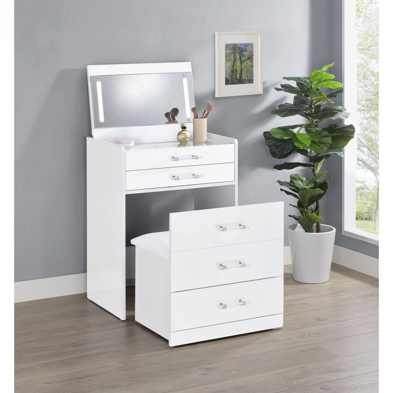 Meuble-lavabo 3 tiroirs lumineux avec miroir et tabouret