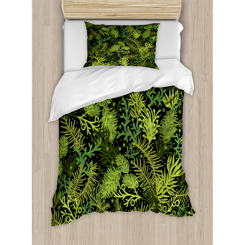 Twin Green Microfiber Duvet Cover Set with Pillow Sham