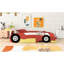 Lit de voiture de course rouge équipé de roues rouges - Le confort et le style combinés avec des roues réduisent les perturbations-733736985-733736984