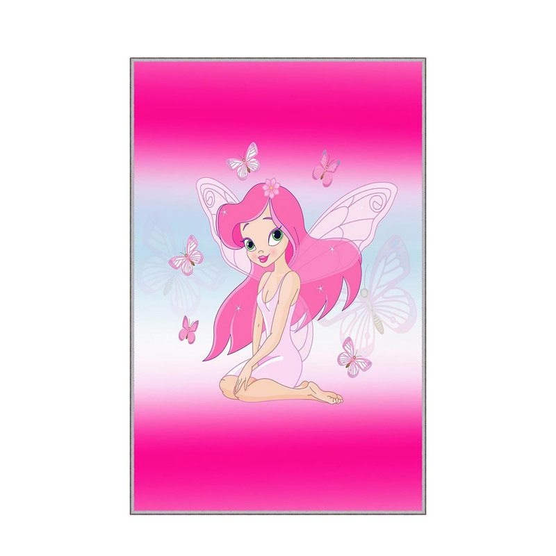Tapis beige / bleu / rose en polyester touffeté à la machine Ingram, Rectangle 2 pi 7 po x 3 pi 11 po