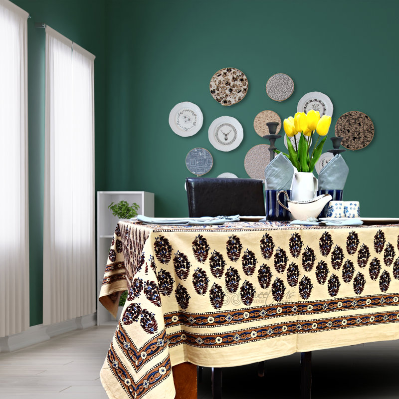 Floral 100% Cotton Tablecloth, 60'' D X 90'' L