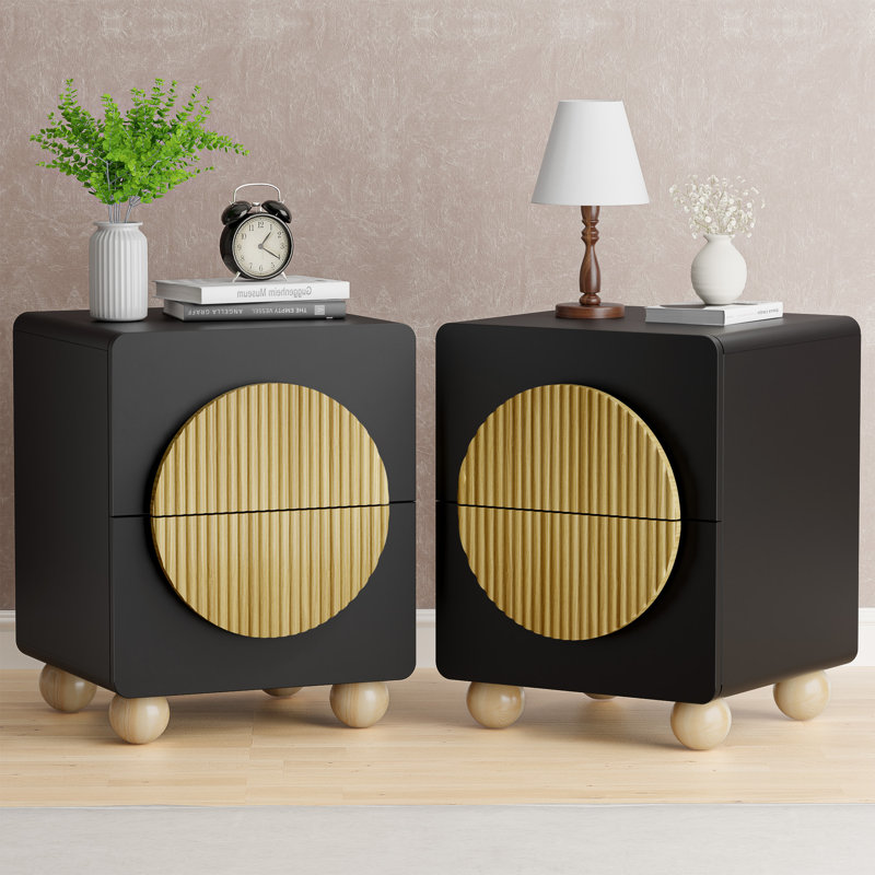 Ensemble de 2 tables de chevet Mid-Century, Noir, Set of 2