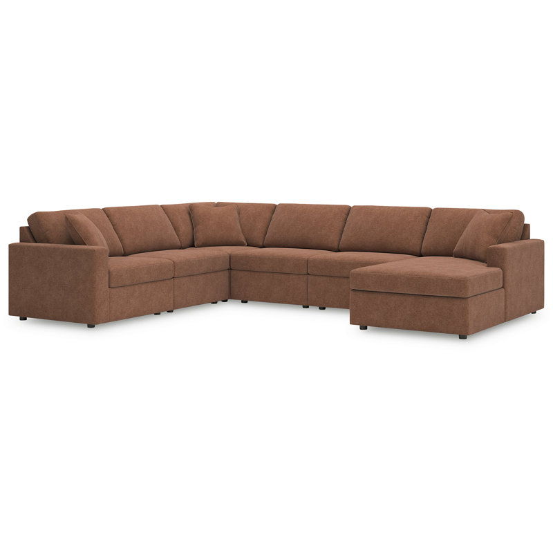 Canapé modulaire 6 pièces avec méridienne Chobanyan, Face à la droite, Brown Polyester, H 36 po x l 140 po x P 107 po