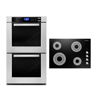 Cosmo 3 Piece Kitchen Appliance Package with 30 inch Electric Cooktop 30 inch Wall Mount Range Hood 30 inch Single Electric Wall Oven Kitchen