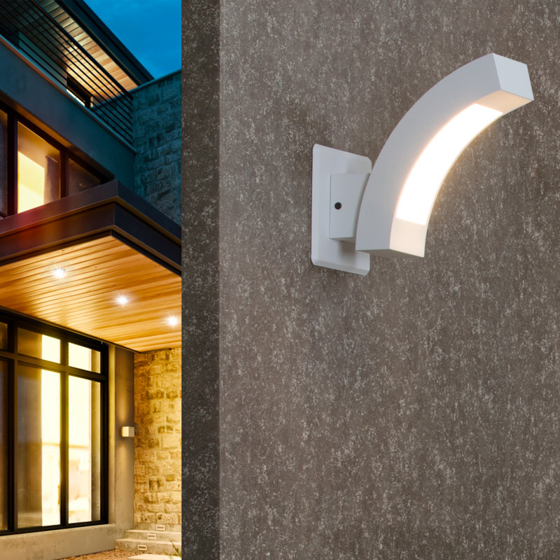 Reinke Wall Light Outdoor LED Wall Mount Lamp Modern Wall Sconce Lighting Meniscus Lantern Fixture, White