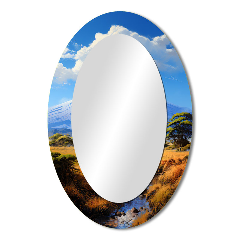 African Kilimanjaro Heights - Miroir mural ovale moderne bleu, 36 po x 24 po