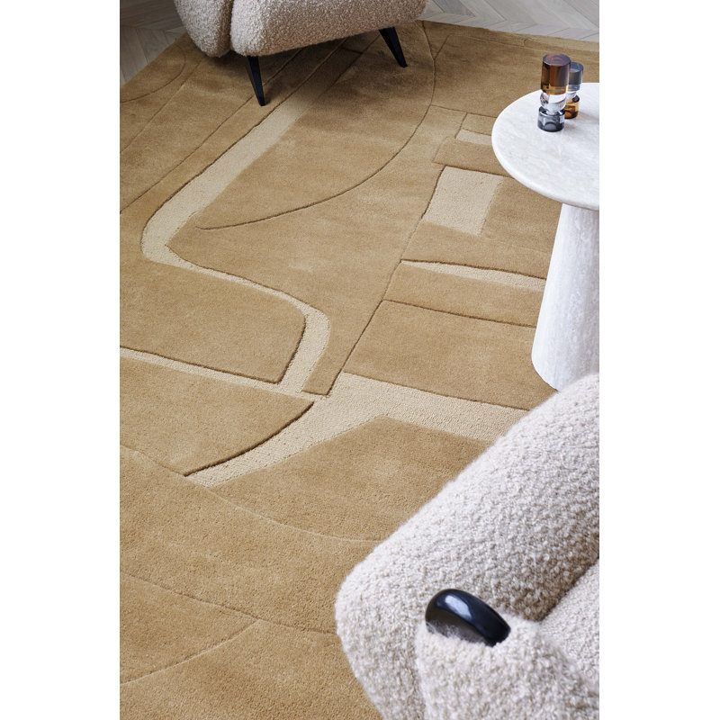 Collage Hand Tufted Wool Geometric Area Rug in Brown, Rectangle 8'2" x 11'6"