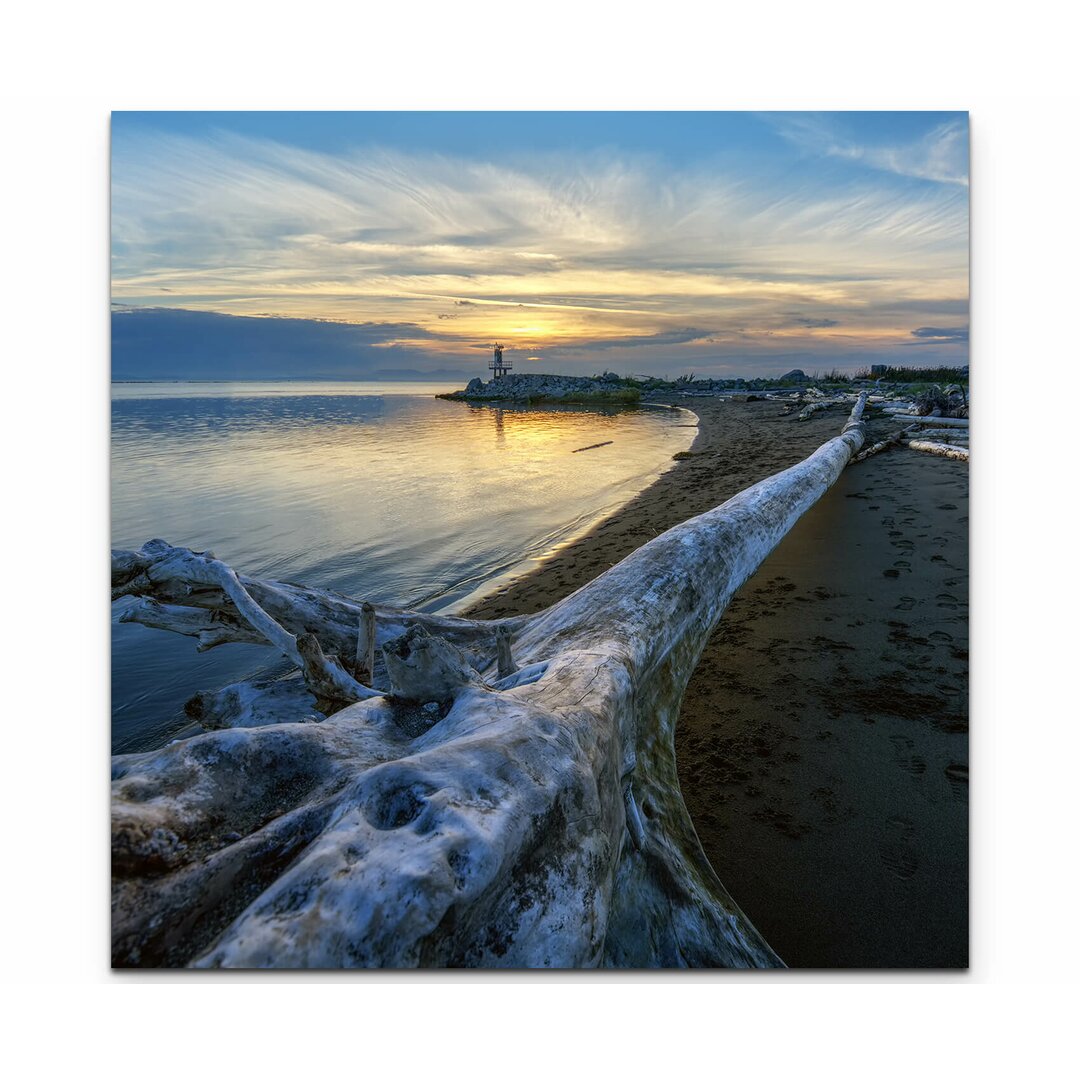 Leinwandbild Strand bei Sonnenuntergang