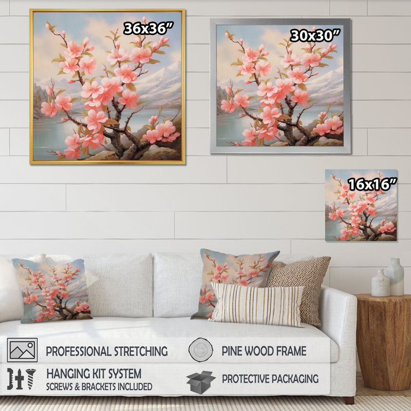 " Peach Blossom ", 24" H x 24" W x 1" D, Natural Floater Frame