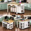 Îlot de cuisine 47 po avec table de salle à manger extensible, table de cuisine en placage de bois d'hévéa avec support de rangement interne, prise de courant, îlot de cuisine avec rangement 2 tiroirs et 2 armoires-1432097473