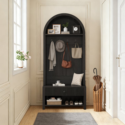 Arched Hall Tree 31.5'' Wide With Bench And Shoe Storage