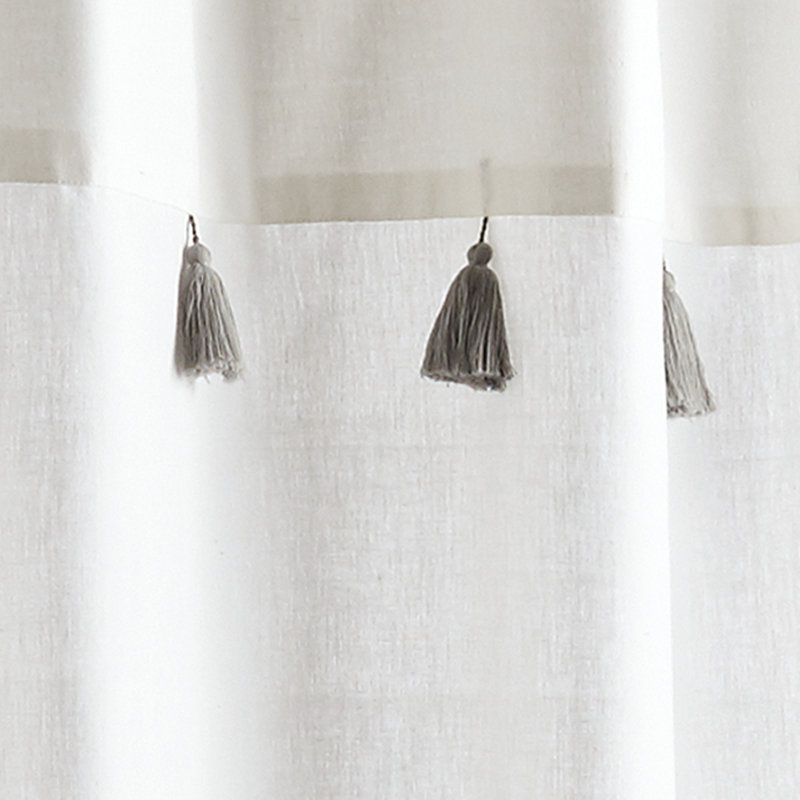 Gray and White Cotton Striped Shower Curtain with Tassels