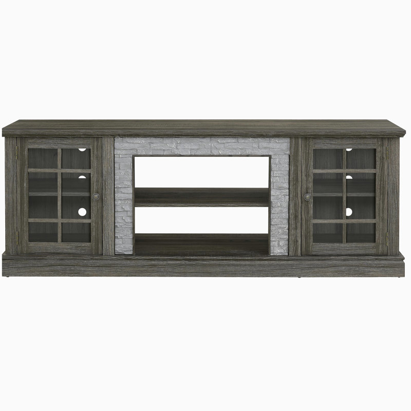70" Modern TV Stand with 2-Door Storage, Faux Stone Media Console Cabinet, Grey Large Entertainment Center, Gray