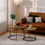 Ensemble de 2 tables basses gigognes, table basse ronde de 70 cm (27,6 pouces) fini bois industriel avec structure métallique robuste, tables d'appoint pour salon, chambre, balcon ou jardin (brun rustique)