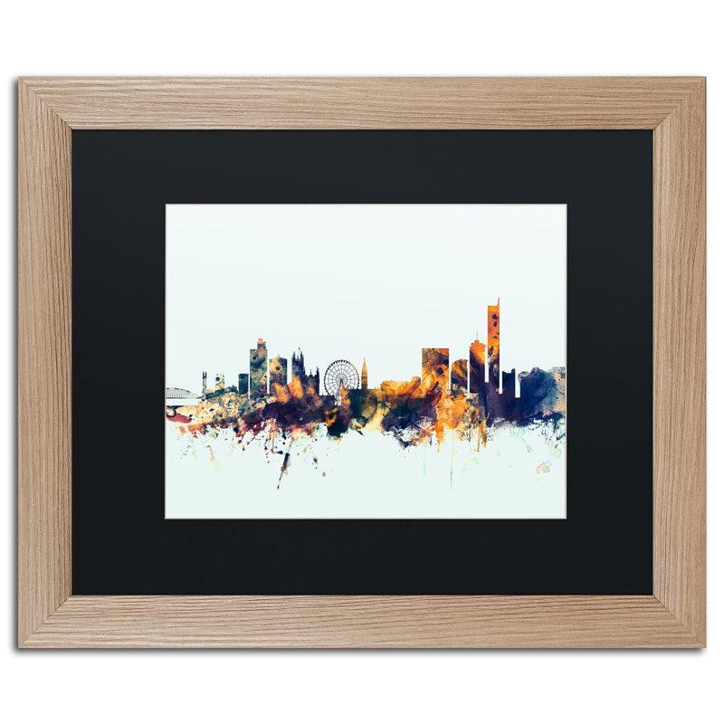 «Manchester Skyline Blue», impression encadrée, H 11 po x l 14 po x P 0,5 po, Cadre argenté, Noir