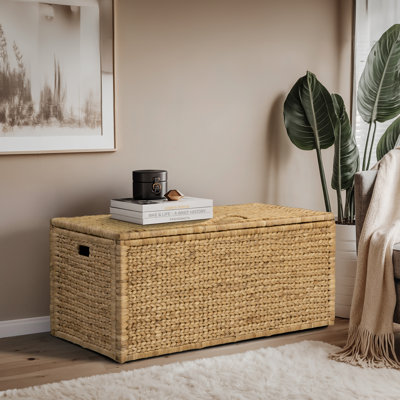 Heavy-duty Water Hyacinth Wicker Storage Trunk with Metal Frame